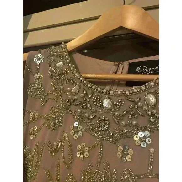 Mac Duggal Sleeveless Midi Dress 14 Embellished High Neck Lilac Beaded Formal - Picture 7 of 16